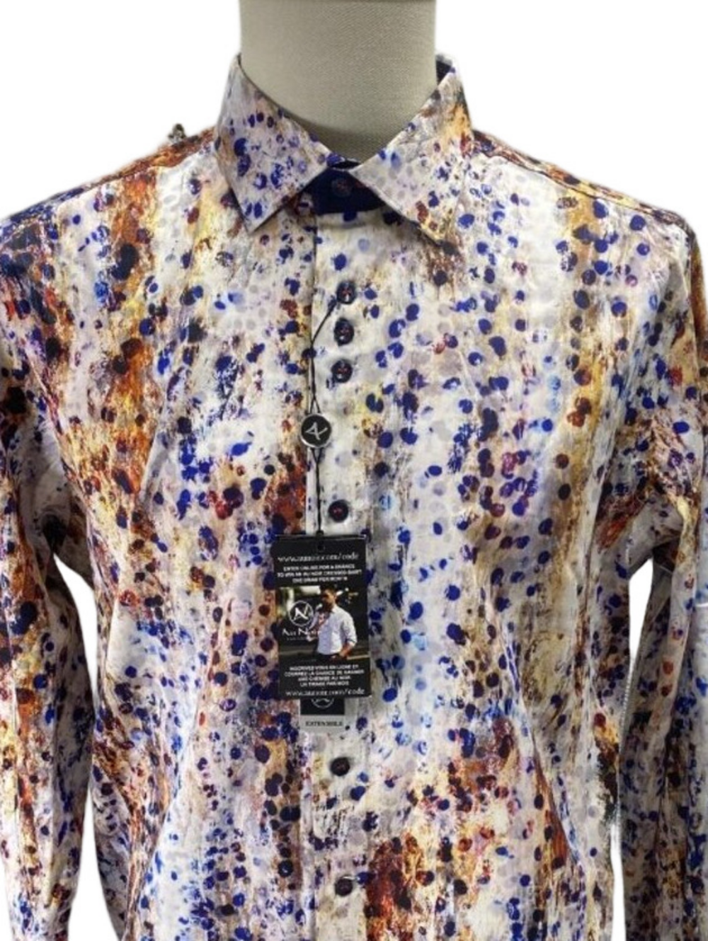 NEW AU NOIR Men’s Tongas Abstract Print Long Sleeve Button-Up Shirt  Multicolo